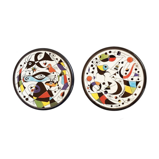 Image 1 of Kleine porseleinen wandborden toegeschreven aan Joan Miro voor MG Ceramica, set van 2