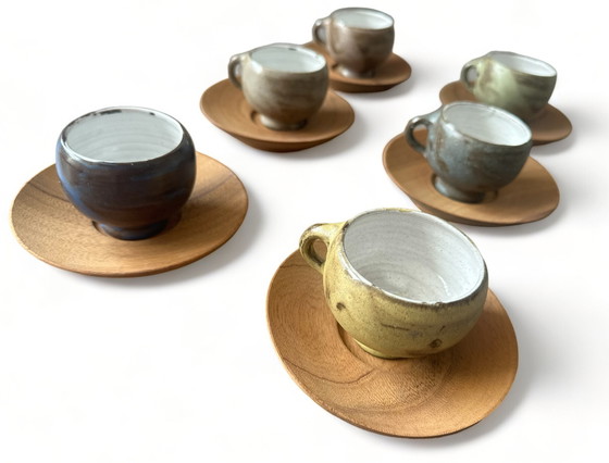 Image 1 of 12x Handgemaakte kopjes en schoteltjes deens design ceramisch