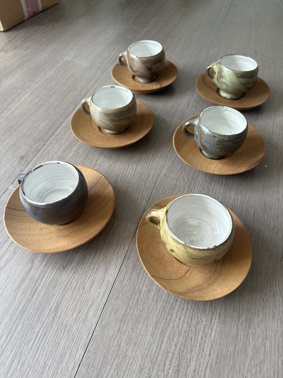 Image 1 of 12x Handgemaakte kopjes en schoteltjes deens design ceramisch