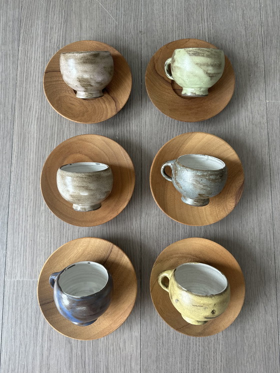 Image 1 of 12x Handgemaakte kopjes en schoteltjes deens design ceramisch