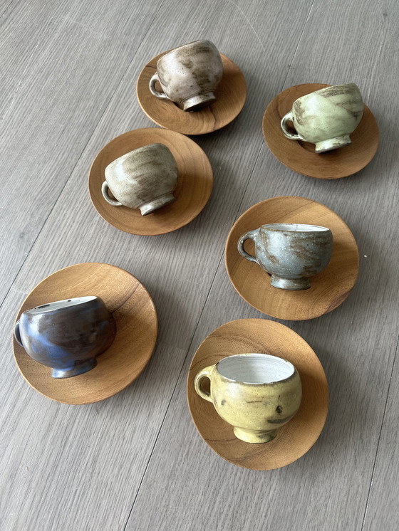 Image 1 of 12x Handgemaakte kopjes en schoteltjes deens design ceramisch