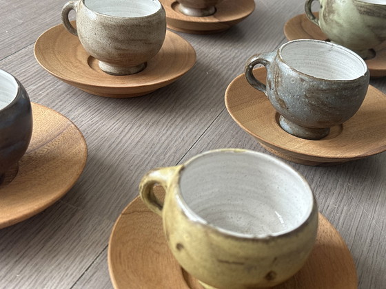 Image 1 of 12x Handgemaakte kopjes en schoteltjes deens design ceramisch