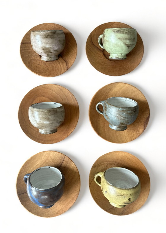 Image 1 of 12x Handgemaakte kopjes en schoteltjes deens design ceramisch