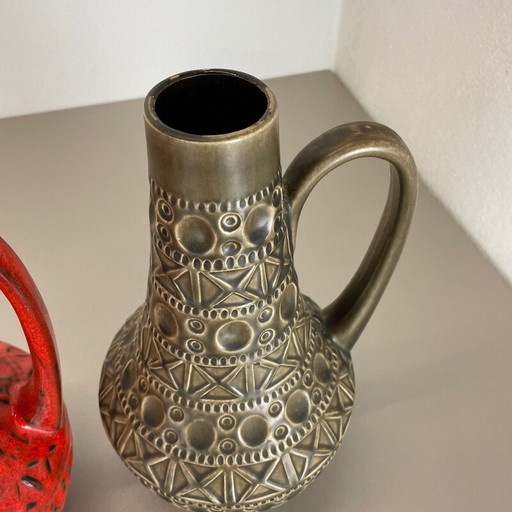 Paar aardewerk vintage vazen voor Bay Ceramics, Duitsland 1970