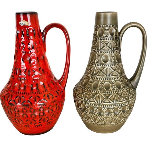 Paar aardewerk vintage vazen voor Bay Ceramics, Duitsland 1970