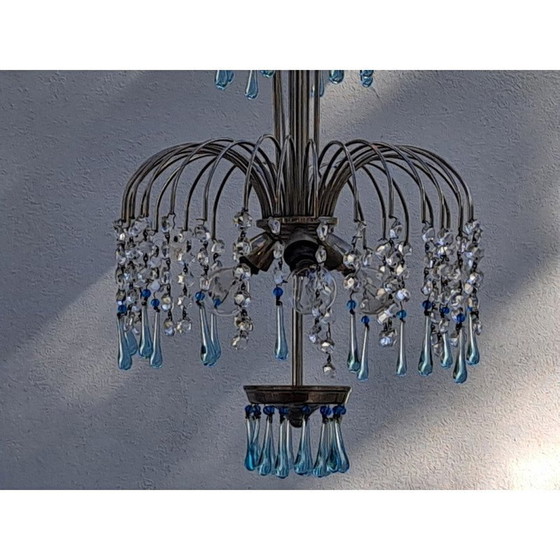 Image 1 of Vintage blauwe Murano glazen waterval kroonluchter, Italië 1960