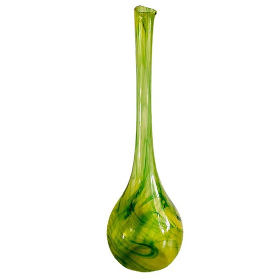 Image 1 of Vintage hoge handgeblazen glazen vaas groen Murano