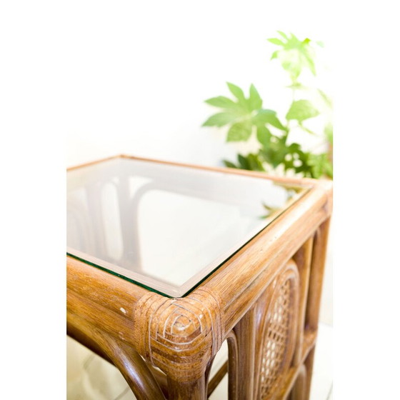 Image 1 of Vintage salontafel van rotan en glas, 1970