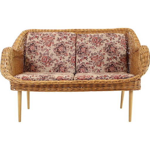 Vintage tweezits rotan bank van Uluv, Tsjecho-Slowakije 1970