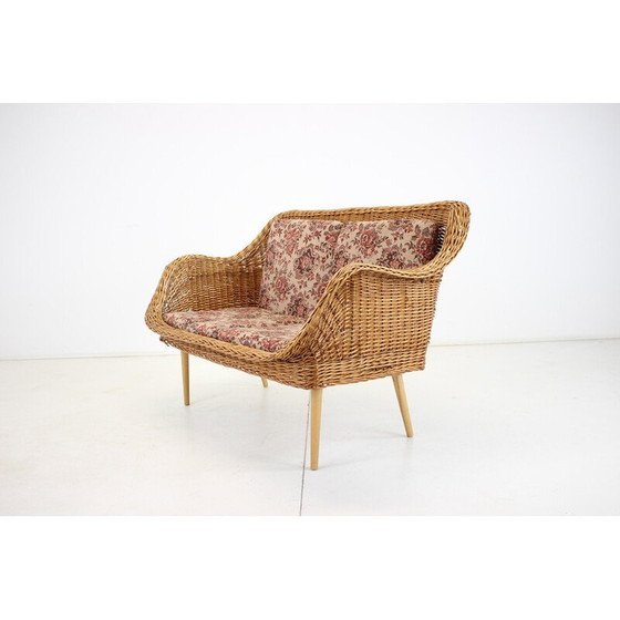 Image 1 of Vintage tweezits rotan bank van Uluv, Tsjecho-Slowakije 1970