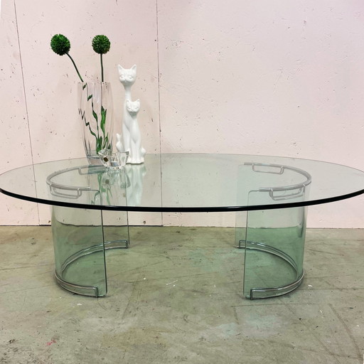 Vintage 70's glazen salontafel van Gallotti and Radice