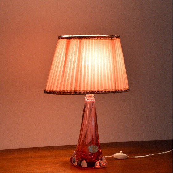 Image 1 of Mid century Val St-Lambert tafellamp in roze kristal, België 1960