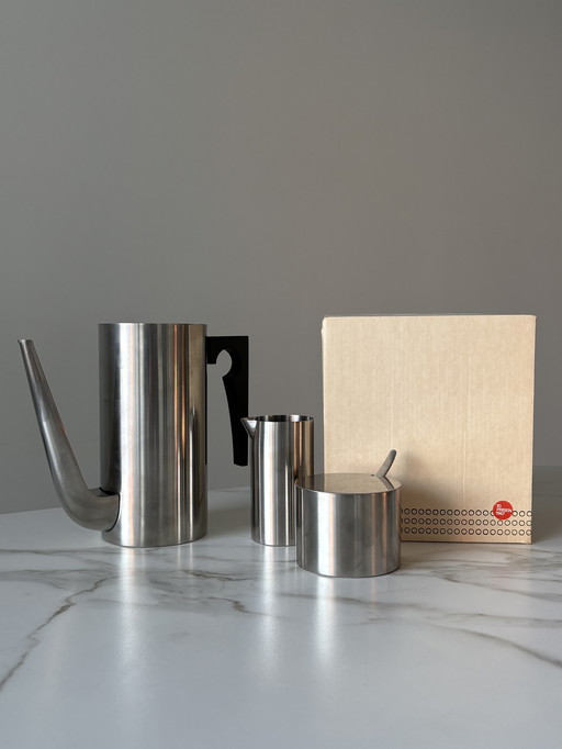 Stelton Arne Jacobsen Koffiepot Set Vintage Roestvrij Staal