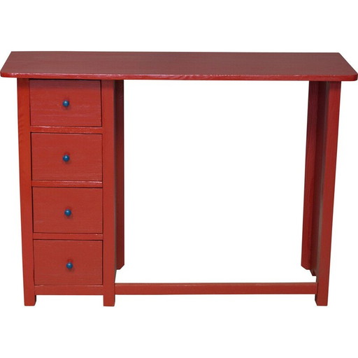 Vintage rood en blauw houten bureau, 1920