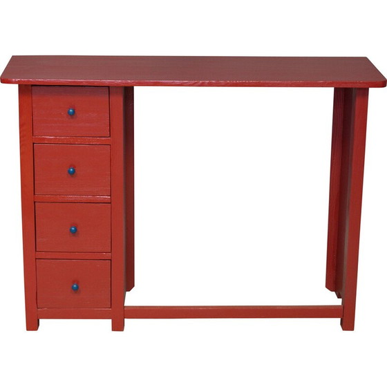 Image 1 of Vintage rood en blauw houten bureau, 1920