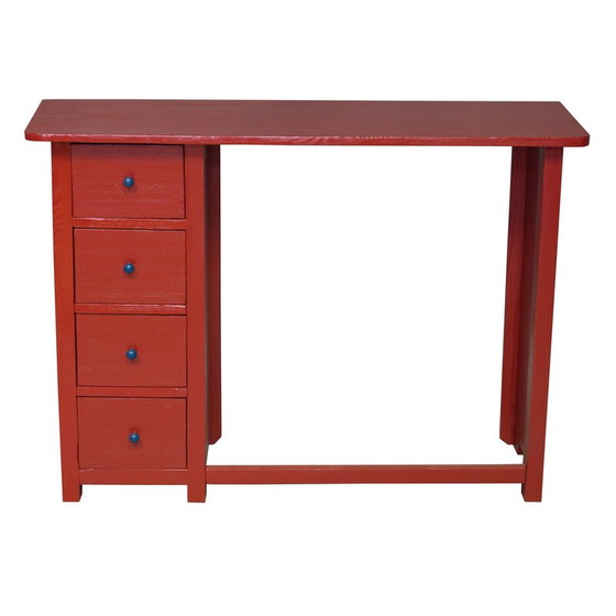 Image 1 of Vintage rood en blauw houten bureau, 1920