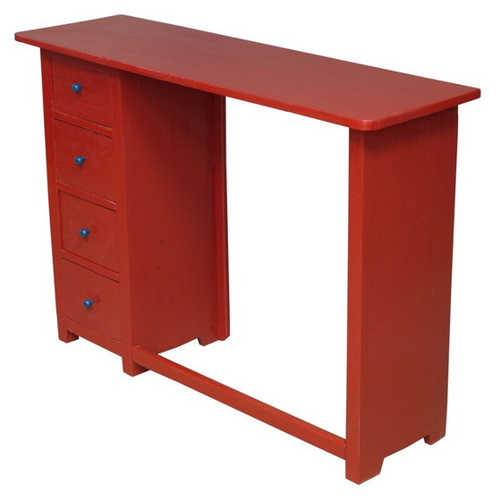 Image 1 of Vintage rood en blauw houten bureau, 1920