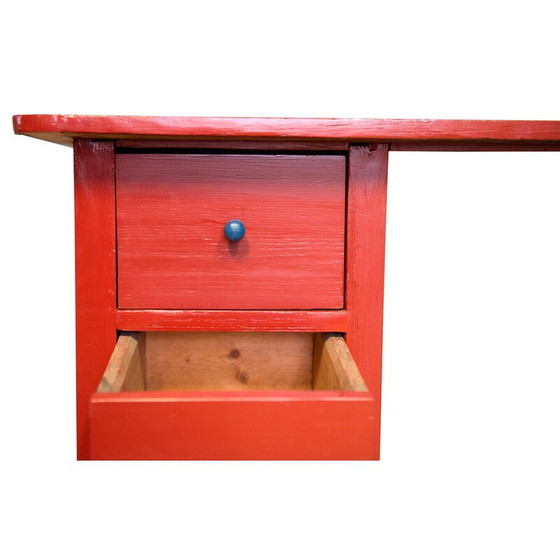 Image 1 of Vintage rood en blauw houten bureau, 1920