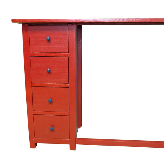 Image 1 of Vintage rood en blauw houten bureau, 1920