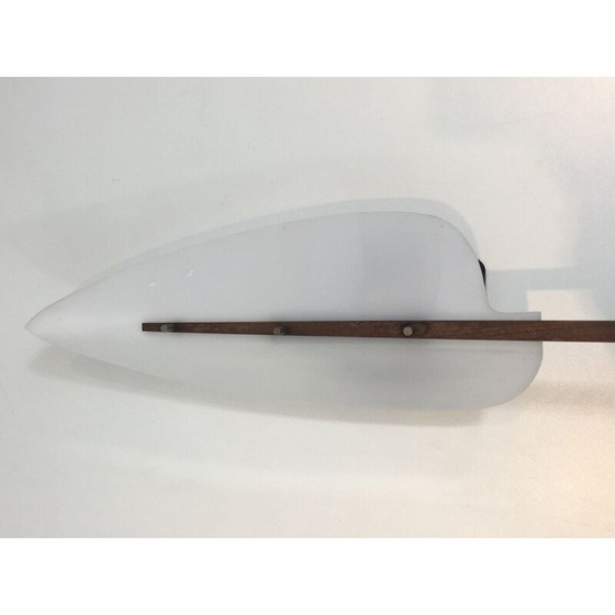 Image 1 of Paar vintage witte plastic en houten wandlampen, 1970