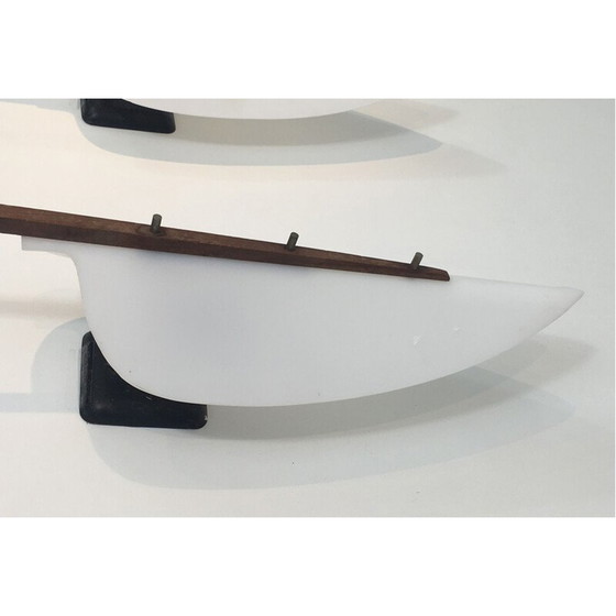 Image 1 of Paar vintage witte plastic en houten wandlampen, 1970