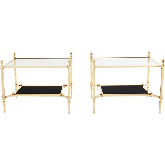 Image 1 of Paar vintage bijzettafels in messing en opaline glas voor La Maison Jansen, 1970