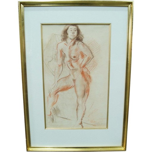 Vintage schilderij vrouwelijke act van Jules Schyl, Zweden 1953