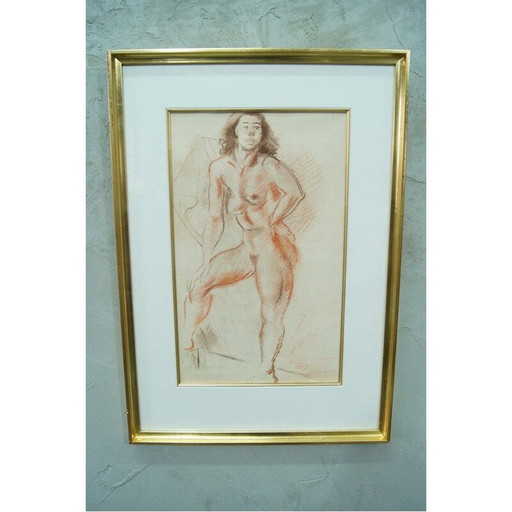 Vintage schilderij vrouwelijke act van Jules Schyl, Zweden 1953