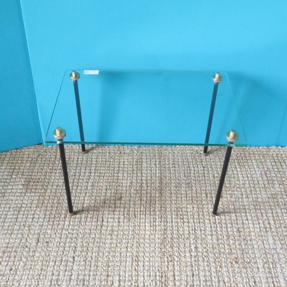 Image 1 of Set van 2 modernistische vintage tafels van glas en metaal, jaren 1950