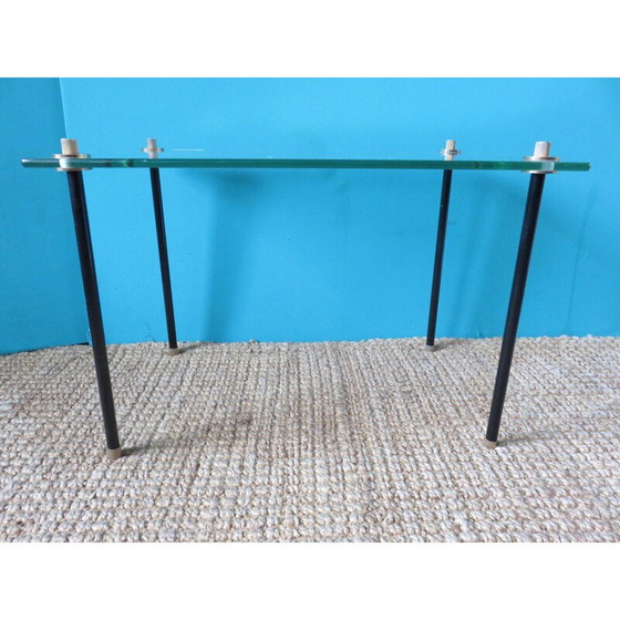 Image 1 of Set van 2 modernistische vintage tafels van glas en metaal, jaren 1950