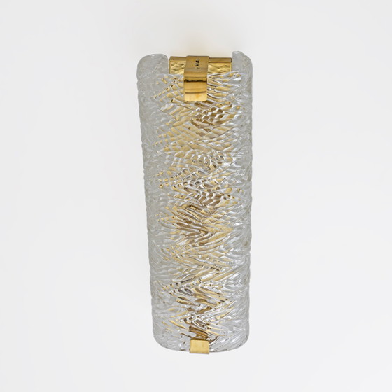 Image 1 of Paar moderne Italiaanse wandlampen van messing en Murano glas met textuur