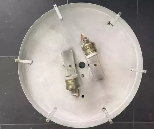 Vintage metalen en glazen plafondlamp, Frankrijk 1970