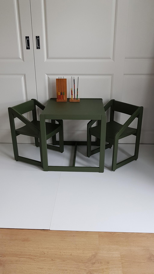 Vintage kinder setje olijf groen