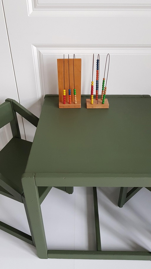 Vintage kinder setje olijf groen