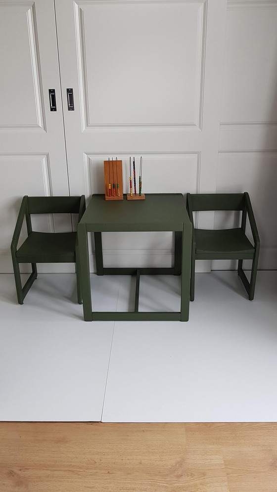 Image 1 of Vintage kinder setje olijf groen