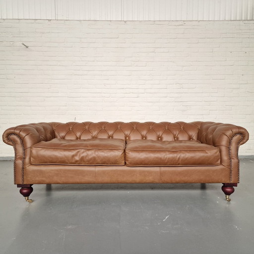 Ingleton 3-Zits Classic Chesterfield Bank – Vintage Bruin, Leer