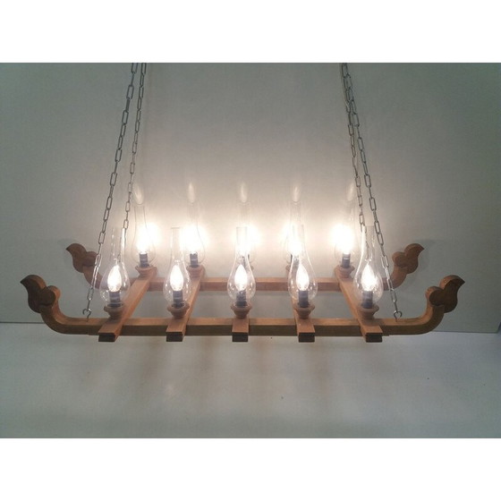 Image 1 of Vintage houten kroonluchter, Tsjecho-Slowakije 1940