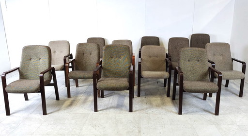 12x Vintage gebogen houten fauteuils