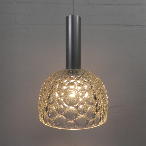 Vintage hanglamp met glazen kap met bubbelpatroon, jaren 60