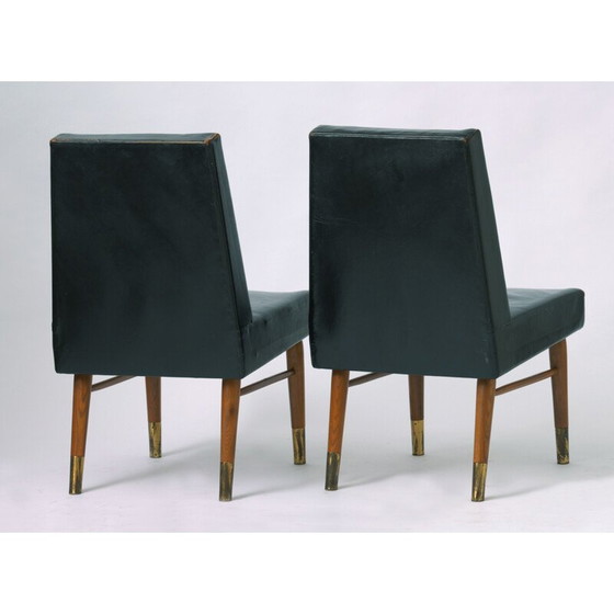 Image 1 of Paar vintage stoelen in zwart leer - jaren 1960