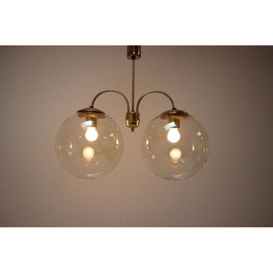 Image 1 of Vintage kroonluchter van glas en messing door Kamenicky Senov, Tsjecho-Slowakije 1970