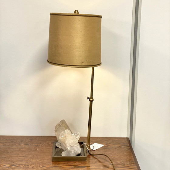 Image 1 of BRONZEN TAFEL LAMP MET BERGKRISTAL QUARTZ - FRANKRIJK - JAREN 70