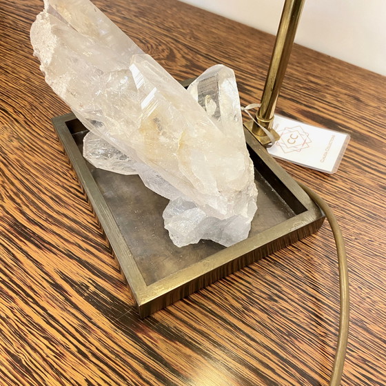 Image 1 of BRONZEN TAFEL LAMP MET BERGKRISTAL QUARTZ - FRANKRIJK - JAREN 70