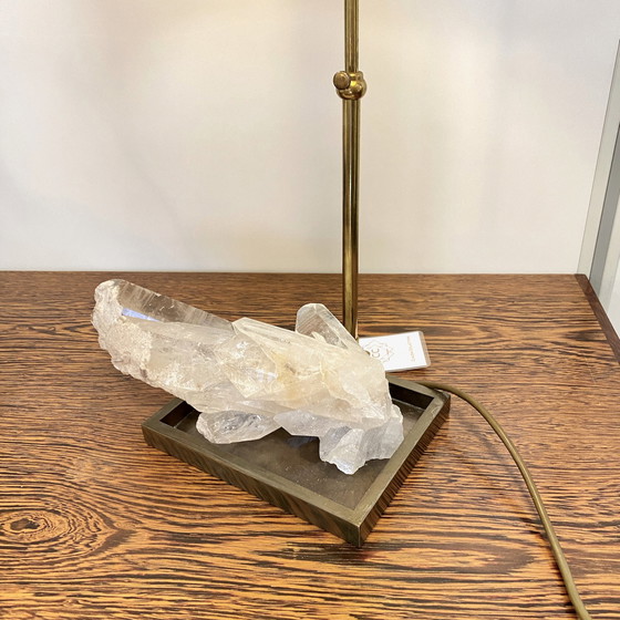 Image 1 of BRONZEN TAFEL LAMP MET BERGKRISTAL QUARTZ - FRANKRIJK - JAREN 70