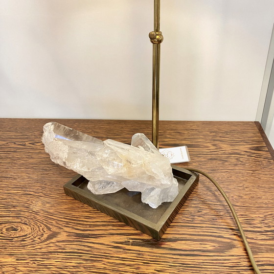 Image 1 of BRONZEN TAFEL LAMP MET BERGKRISTAL QUARTZ - FRANKRIJK - JAREN 70