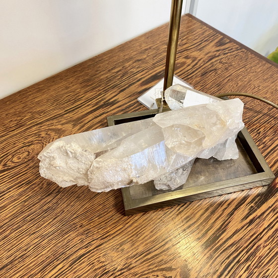 Image 1 of BRONZEN TAFEL LAMP MET BERGKRISTAL QUARTZ - FRANKRIJK - JAREN 70