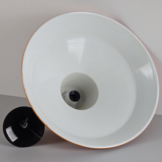 Image 1 of Vintage 1970S Industriële Oranje Metalen Werkplaats Hanglamp.