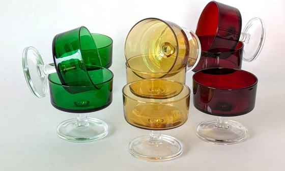 Image 1 of 9 Vintage Luminarc Cavalier Coupes –In Drie Kleuren (Rood, Amber, Groen)