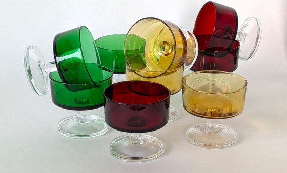 Image 1 of 9 Vintage Luminarc Cavalier Coupes –In Drie Kleuren (Rood, Amber, Groen)