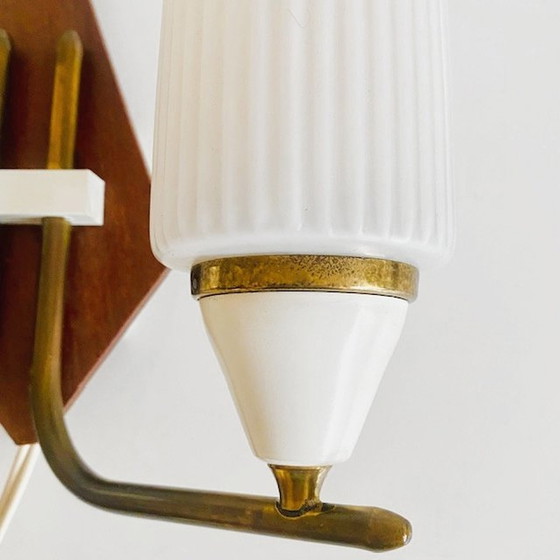 Image 1 of Mid-century Deens design dubbele wandlamp teak 1960's